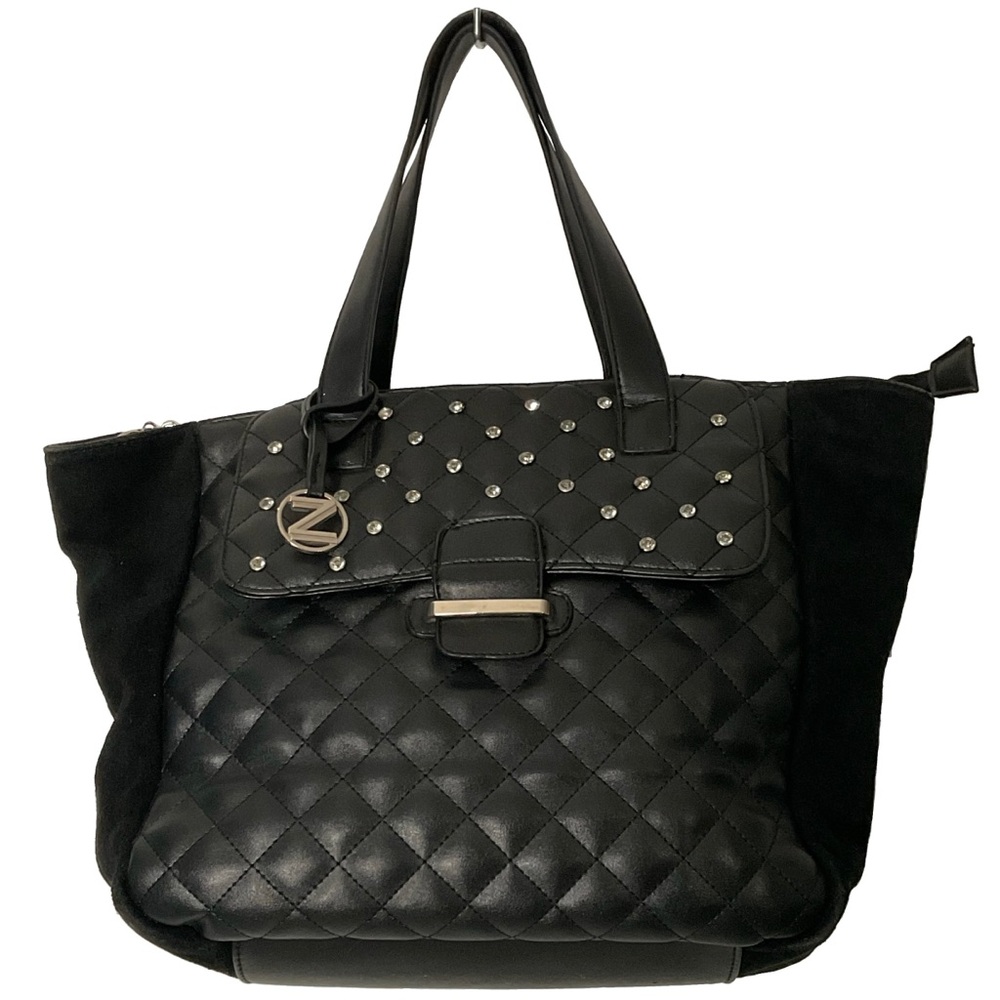Arezzo Black Studded Quilted Front Flap, Top Zip Fabric Logo Lined Beautiful Bag